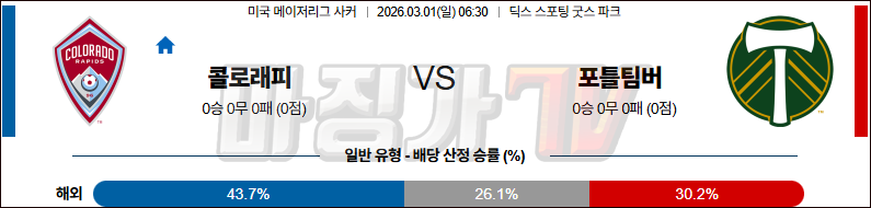 2026-03-01 메이저리그사커 콜로라도 라피즈 포틀랜드 팀버스 해외축구분석 무료중계 스포츠분석 관련 이미지
