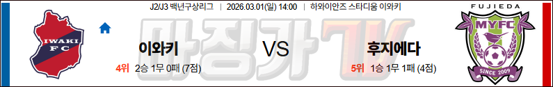 2026-03-01 J리그 2 이와키 FC 후지에다 MYFC K리그/J리그분석 무료중계 스포츠분석 관련 이미지