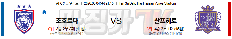 2026-03-04 AFC 챔피언스리그 조호르 다룰 FC 산프레체 히로시마 해외축구분석 무료중계 스포츠분석 관련 이미지