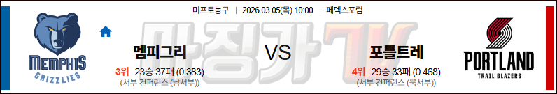2026-03-05 NBA 멤피스 그리즐리즈 포틀랜드 트레일블레이저 NBA분석 무료중계 스포츠분석 관련 이미지