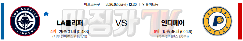 2026-03-05 NBA LA 클리퍼스 인디애나 페이서스 NBA분석 무료중계 스포츠분석 관련 이미지