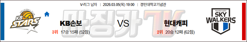 2026-03-05 V-리그 남자부 KB 손해보험 현대캐피탈 국내농구/배구분석 무료중계 스포츠분석 관련 이미지