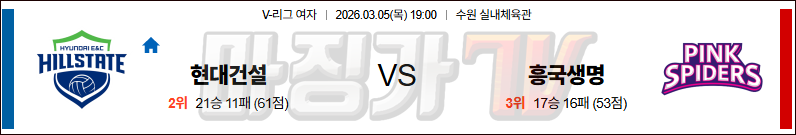 2026-03-05 V-리그 여자부 현대건설 흥국생명 국내농구/배구분석 무료중계 스포츠분석 관련 이미지