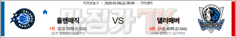 2026-03-06 NBA 올랜도 매직 댈러스 매버릭스 NBA분석 무료중계 스포츠분석 관련 이미지