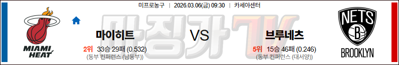 2026-03-06 NBA 마이애미 히트 브루클린 네츠 NBA분석 무료중계 스포츠분석 관련 이미지