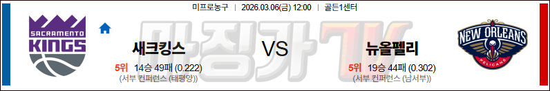 2026-03-06 NBA 새크라멘토 킹스 뉴올리언스 펠린컨즈 NBA분석 무료중계 스포츠분석 관련 이미지