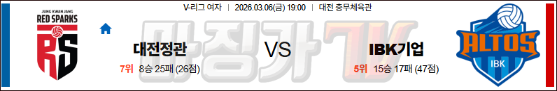 2026-03-06 V-리그 여자부 정관장 IBK 기업은행 국내농구/배구분석 무료중계 스포츠분석 관련 이미지