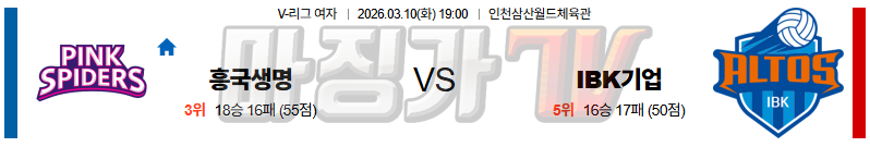 2026-03-10 V-리그 여자부 흥국생명 IBK 기업은행 국내농구/배구분석 무료중계 스포츠분석 관련 이미지