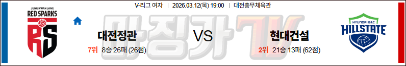 2026-03-12 V-리그 여자부 정관장 현대건설 국내농구/배구분석 무료중계 스포츠분석 관련 이미지