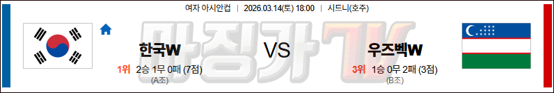 2026-03-14 여자 아시안컵 대한민국(w) 우즈베키스탄(w) 국내외경기분석 무료중계 스포츠분석 관련 이미지