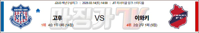 2026-03-14 J리그 2 반포레 고후 이와키 FC K리그/J리그분석 무료중계 스포츠분석 관련 이미지