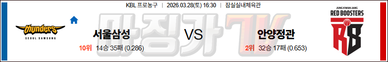 2026-03-28 KBL 서울 삼성 안양 정관장 국내농구/배구분석 무료중계 스포츠분석 관련 이미지