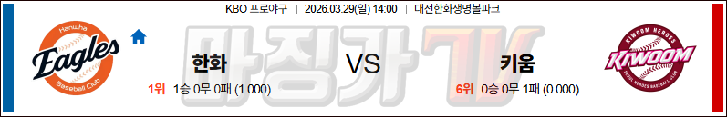 2026-03-29 KBO 한화 키움 KBO/NPB분석 무료중계 스포츠분석 관련 이미지