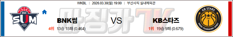 2026-03-30 WKBL BNK썸 KB스타즈 국내농구/배구분석 무료중계 스포츠분석 관련 이미지
