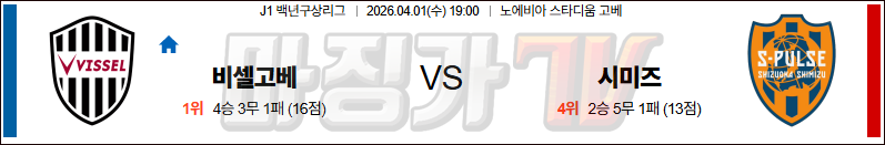 2026-04-01 J리그 1 비셀 고베 시미즈 에스펄스 K리그/J리그분석 무료중계 스포츠분석 관련 이미지