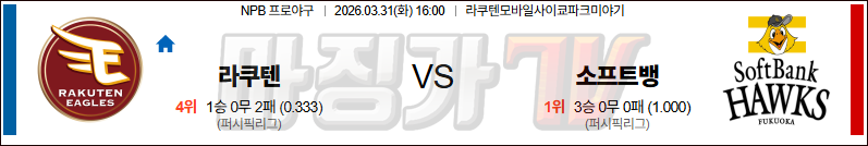2026-03-31 NPB 라쿠텐 소프트뱅크 KBO/NPB분석 무료중계 스포츠분석 관련 이미지