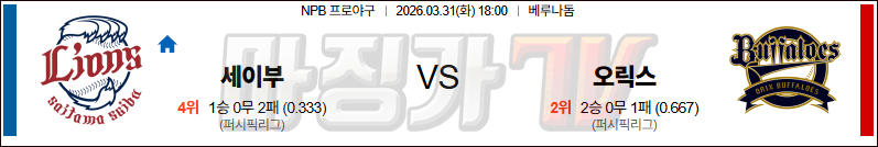 2026-03-31 NPB 세이부 오릭스 KBO/NPB분석 무료중계 스포츠분석 관련 이미지