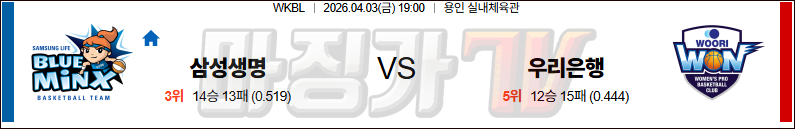 2026-04-03 WKBL 삼성생명 우리은행 국내농구/배구분석 무료중계 스포츠분석 관련 이미지