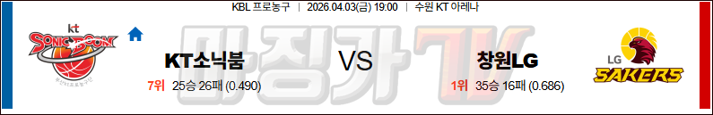 2026-04-03 KBL 수원 KT 창원 LG 국내농구/배구분석 무료중계 스포츠분석 관련 이미지